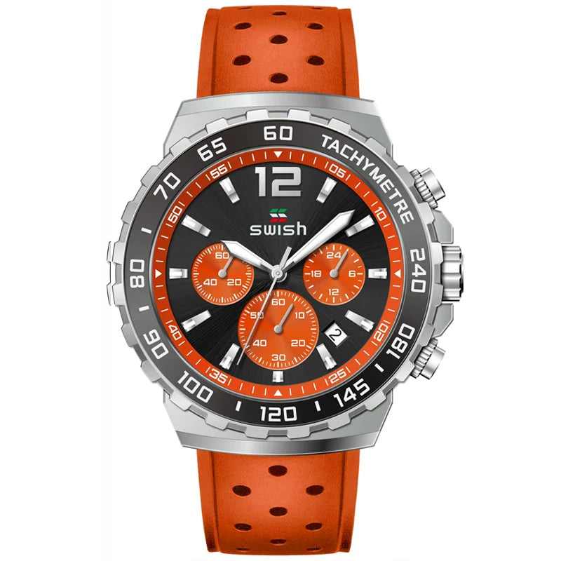 Sport Quartz Men Watch Silver Dial Chronograph Date