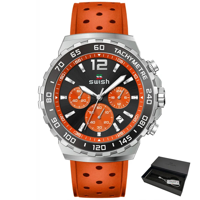 Sport Quartz Men Watch Silver Dial Chronograph Date