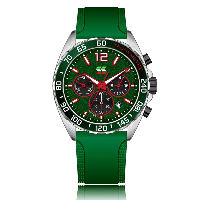 Green Blue Men Watches Sport Chronograph Wrist Watch.