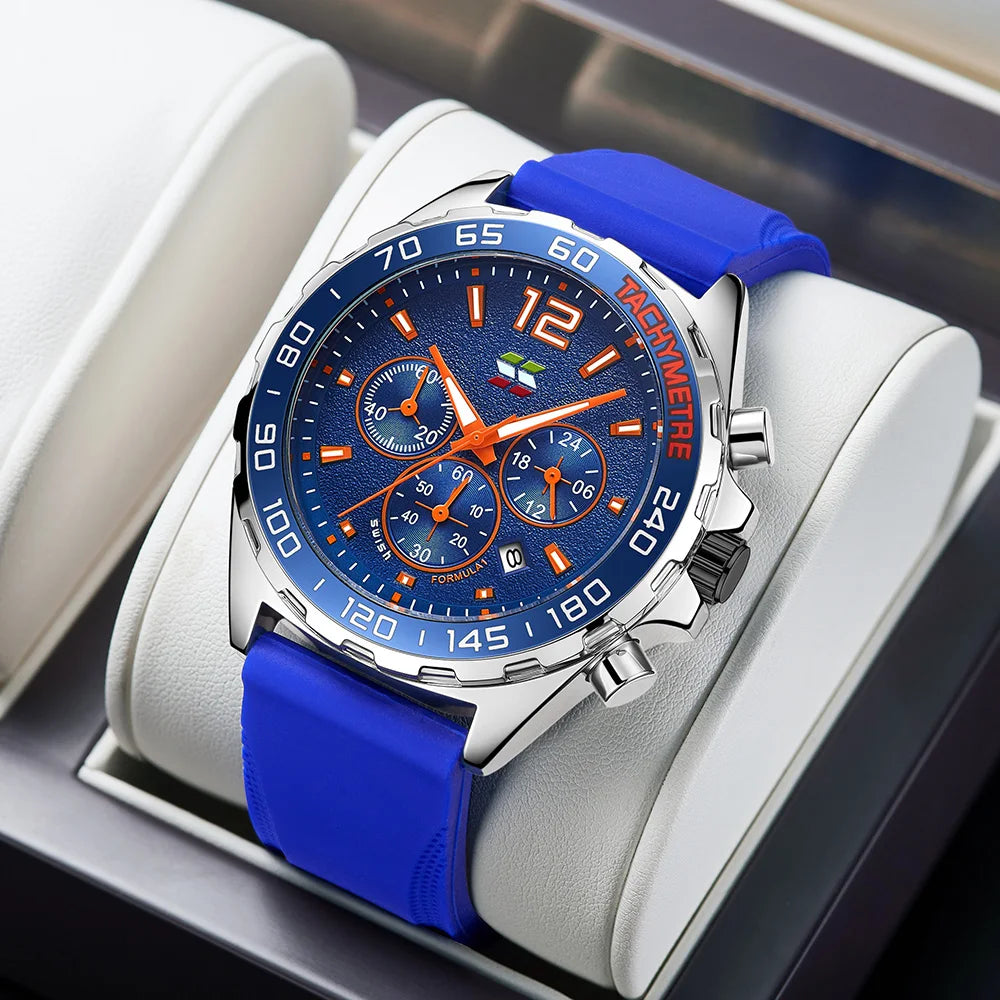 Green Blue Men Watches Sport Chronograph Wrist Watch.