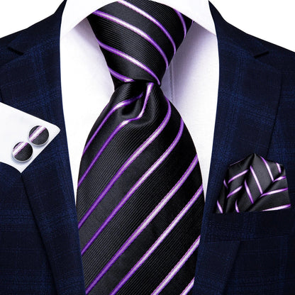 Hi-Tie Black Paisley Silk Tie 8.5cm | 100% Silk Men’s Formal Luxury Necktie for Wedding Business Party - Maison Novaire #