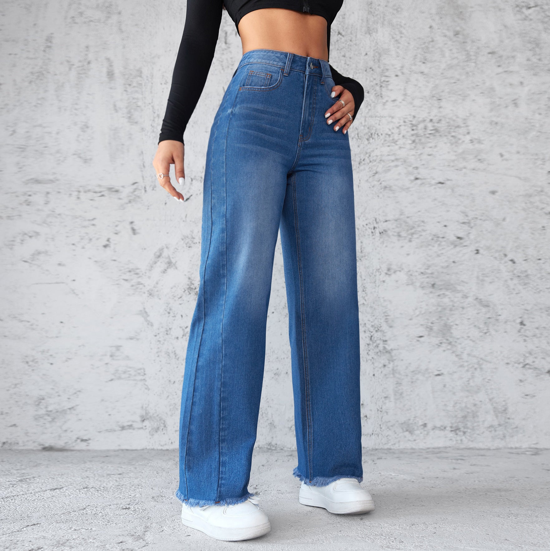 High-waist Non-elastic Wide-Leg Jeans - Maison Novaire #