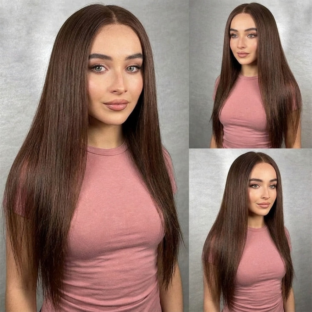 Swiss Lace 36” Chocolate Brown HD Bone Straight Wig - Maison Novaire