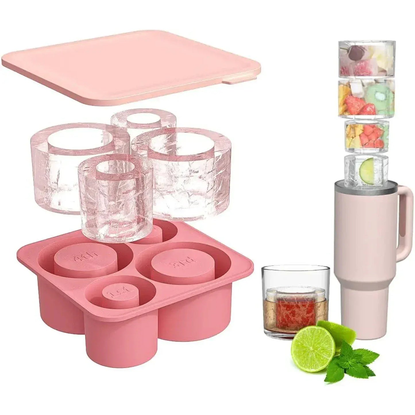 Ice Cube Tray Mold for Tumbler Stanley Cup Silicone Cylinder Ice Cube Maker Mold with Lid For 20oz 30oz 40oz - Maison Novaire #
