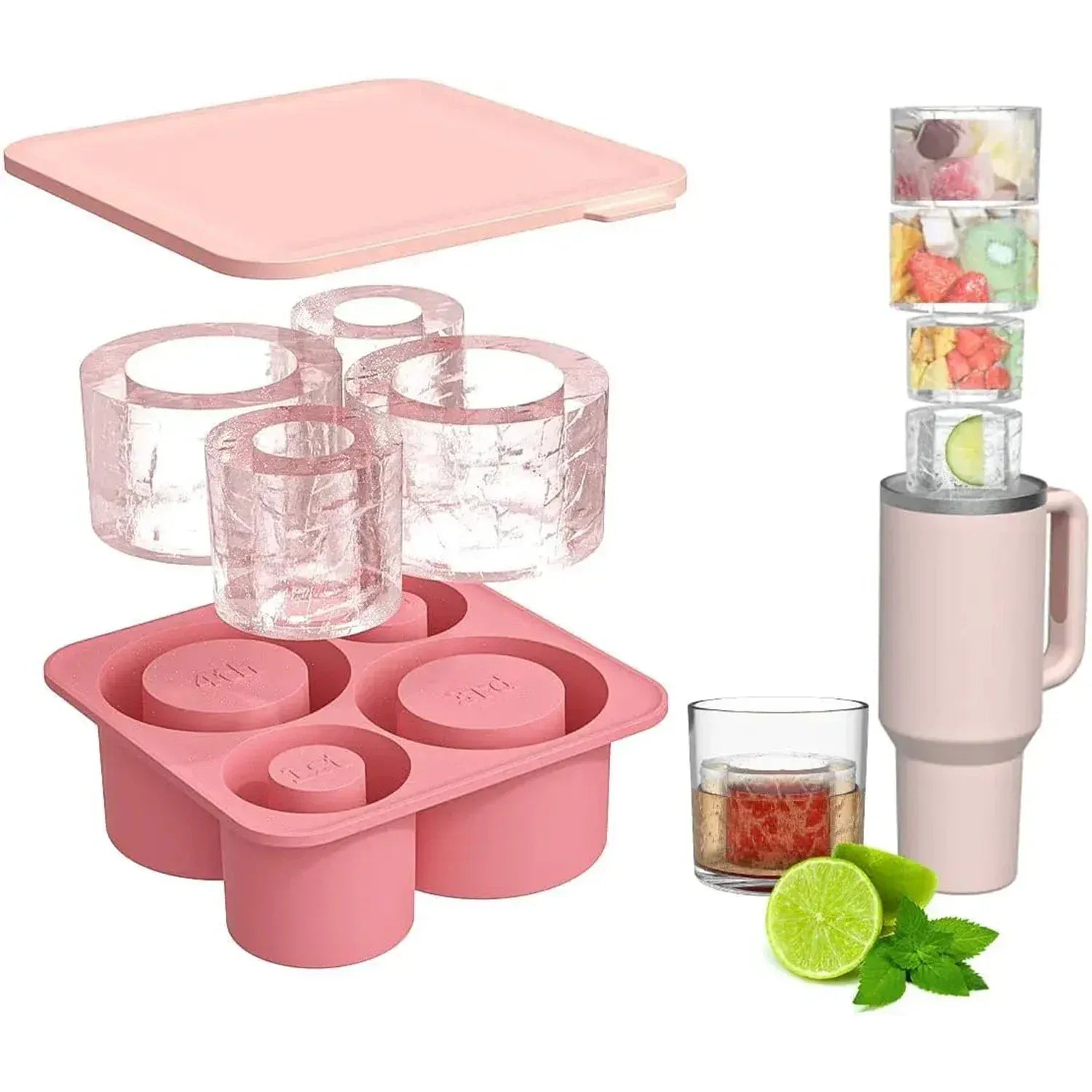 Ice Cube Tray Mold for Tumbler Stanley Cup Silicone Cylinder Ice Cube Maker Mold with Lid For 20oz 30oz 40oz - Maison Novaire #