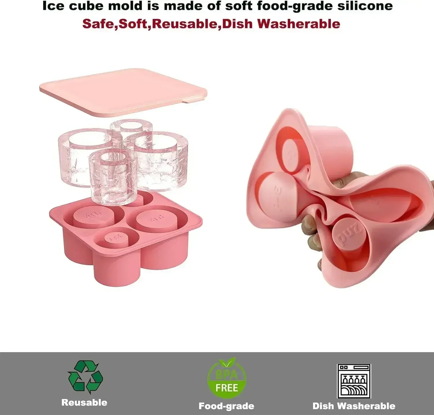 Ice Cube Tray Mold for Tumbler Stanley Cup Silicone Cylinder Ice Cube Maker Mold with Lid For 20oz 30oz 40oz - Maison Novaire #