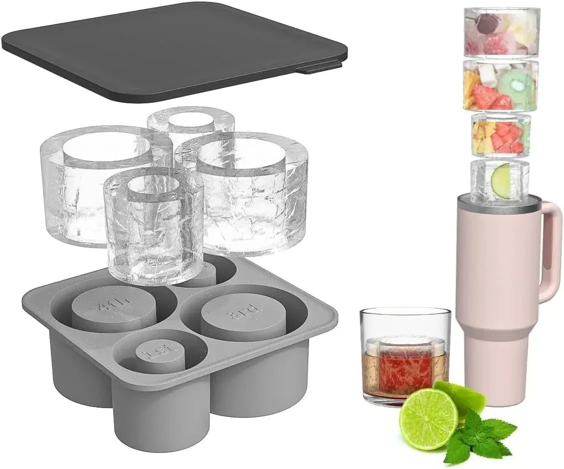 Ice Cube Tray Mold for Tumbler Stanley Cup Silicone Cylinder Ice Cube Maker Mold with Lid For 20oz 30oz 40oz - Maison Novaire #
