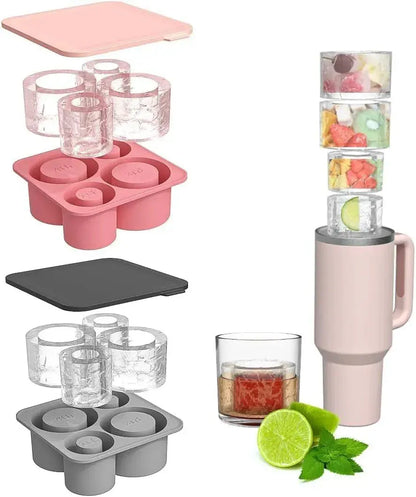 Ice Cube Tray Mold for Tumbler Stanley Cup Silicone Cylinder Ice Cube Maker Mold with Lid For 20oz 30oz 40oz - Maison Novaire #