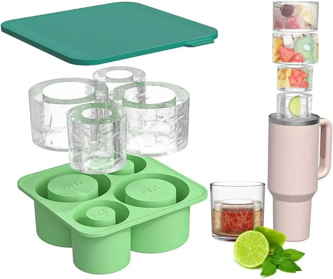 Ice Cube Tray Mold for Tumbler Stanley Cup Silicone Cylinder Ice Cube Maker Mold with Lid For 20oz 30oz 40oz - Maison Novaire #