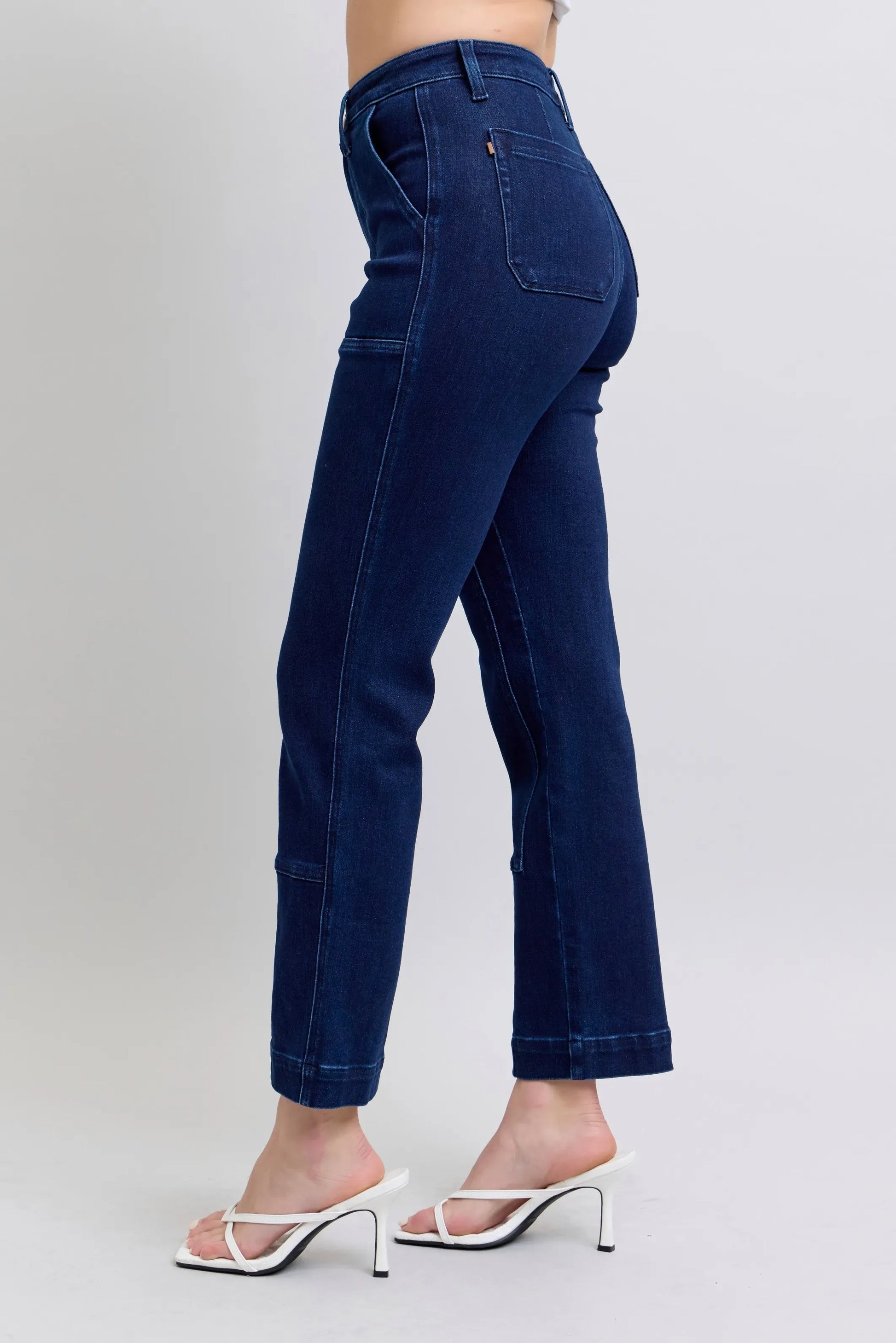 Indigo Star Stud High-Waist Straight-Leg Jeans - BLAKESTORE-NG