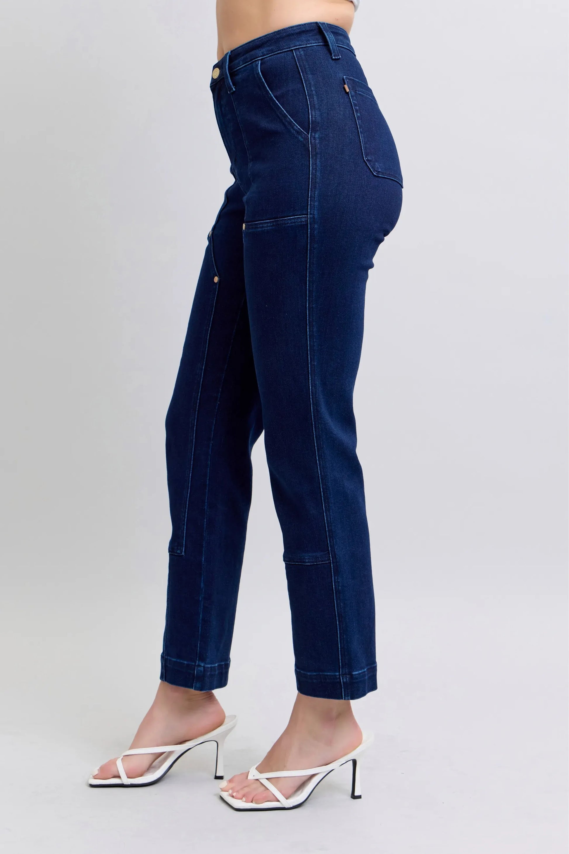 Indigo Star Stud High-Waist Straight-Leg Jeans - BLAKESTORE-NG