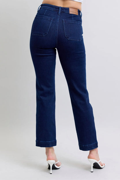 Indigo Star Stud High-Waist Straight-Leg Jeans - BLAKESTORE-NG
