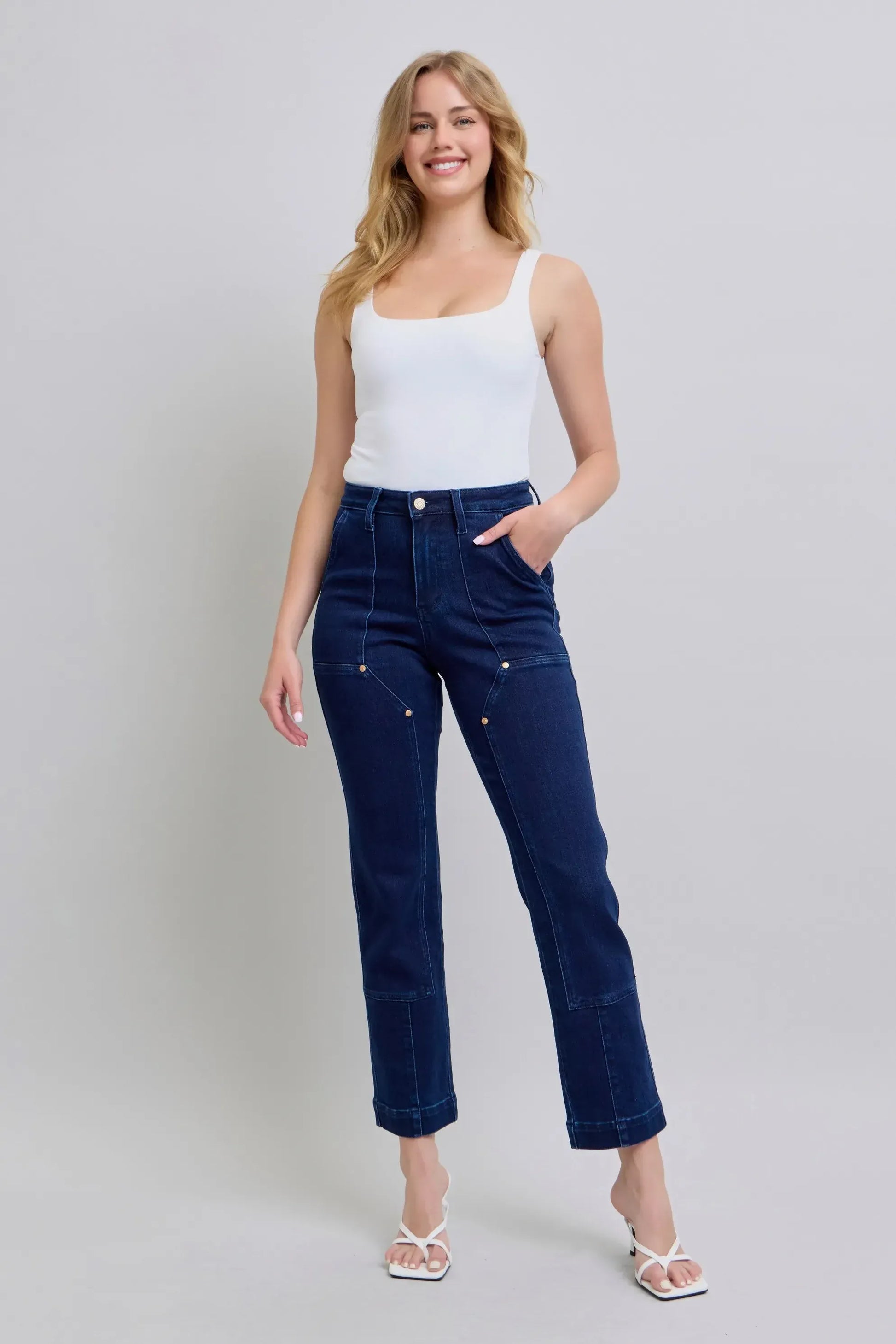 Indigo Star Stud High-Waist Straight-Leg Jeans - BLAKESTORE-NG
