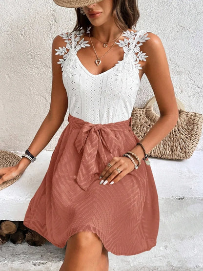 Lace Detail Tie Waist Mini Cami Dress - Maison Novaire #
