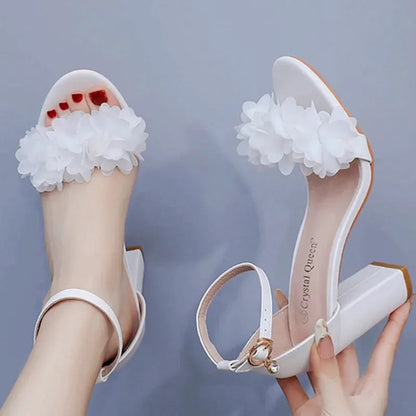 Lady Round Head Square Heel Thick Heel Shoes. Shallow Mouth. - Maison Novaire #