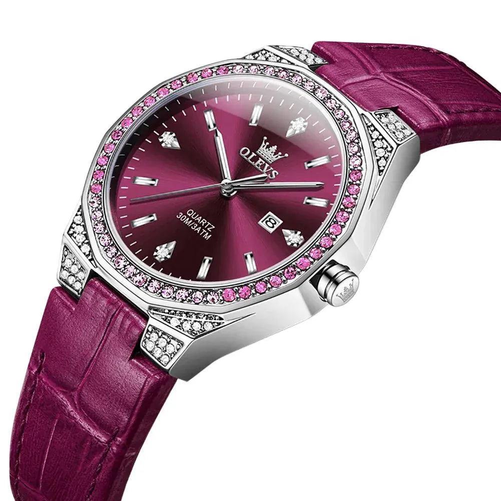 OLEVS Luxury Women’s Leather Quartz Watch | Elegant Waterproof Date - Maison Novaire #