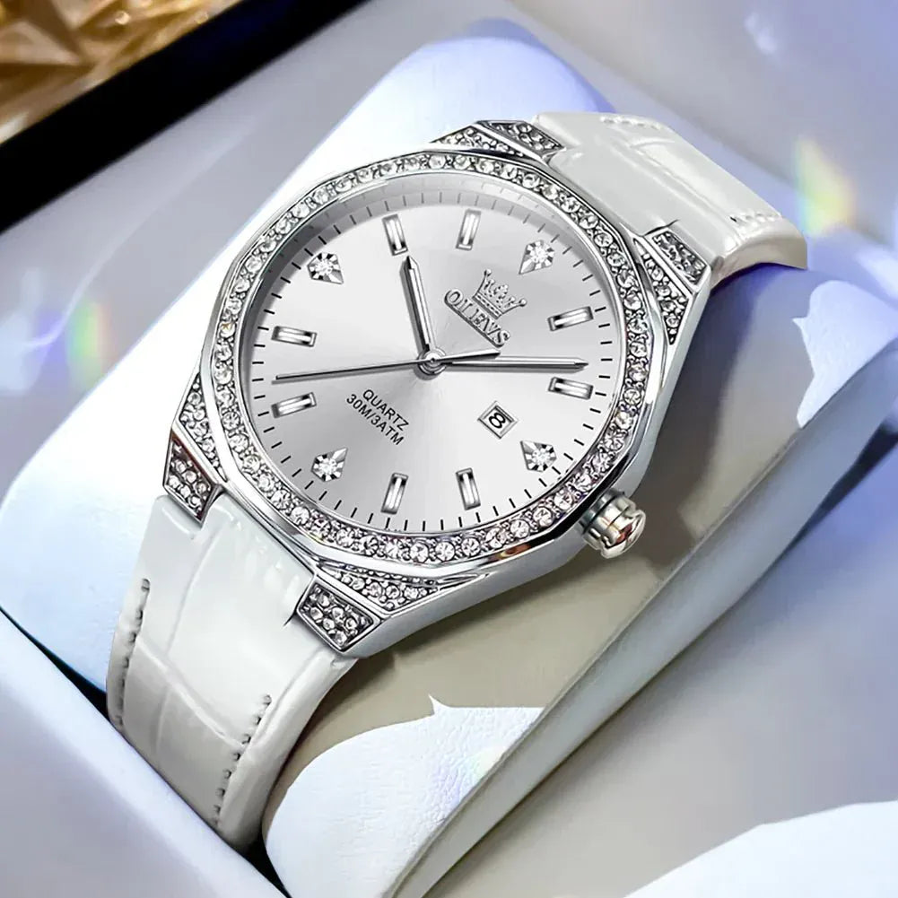 OLEVS Luxury Women’s Leather Quartz Watch | Elegant Waterproof Date - Maison Novaire #
