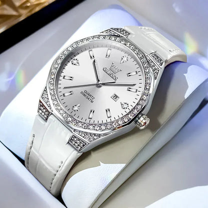 OLEVS Luxury Women’s Leather Quartz Watch | Elegant Waterproof Date - Maison Novaire #