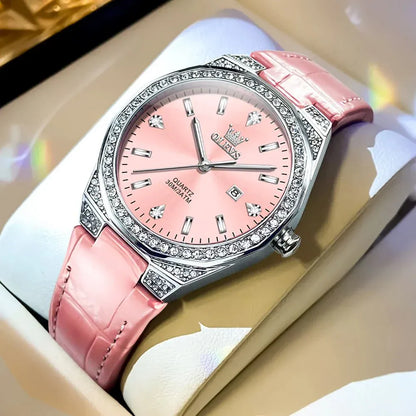 OLEVS Luxury Women’s Leather Quartz Watch | Elegant Waterproof Date - Maison Novaire #