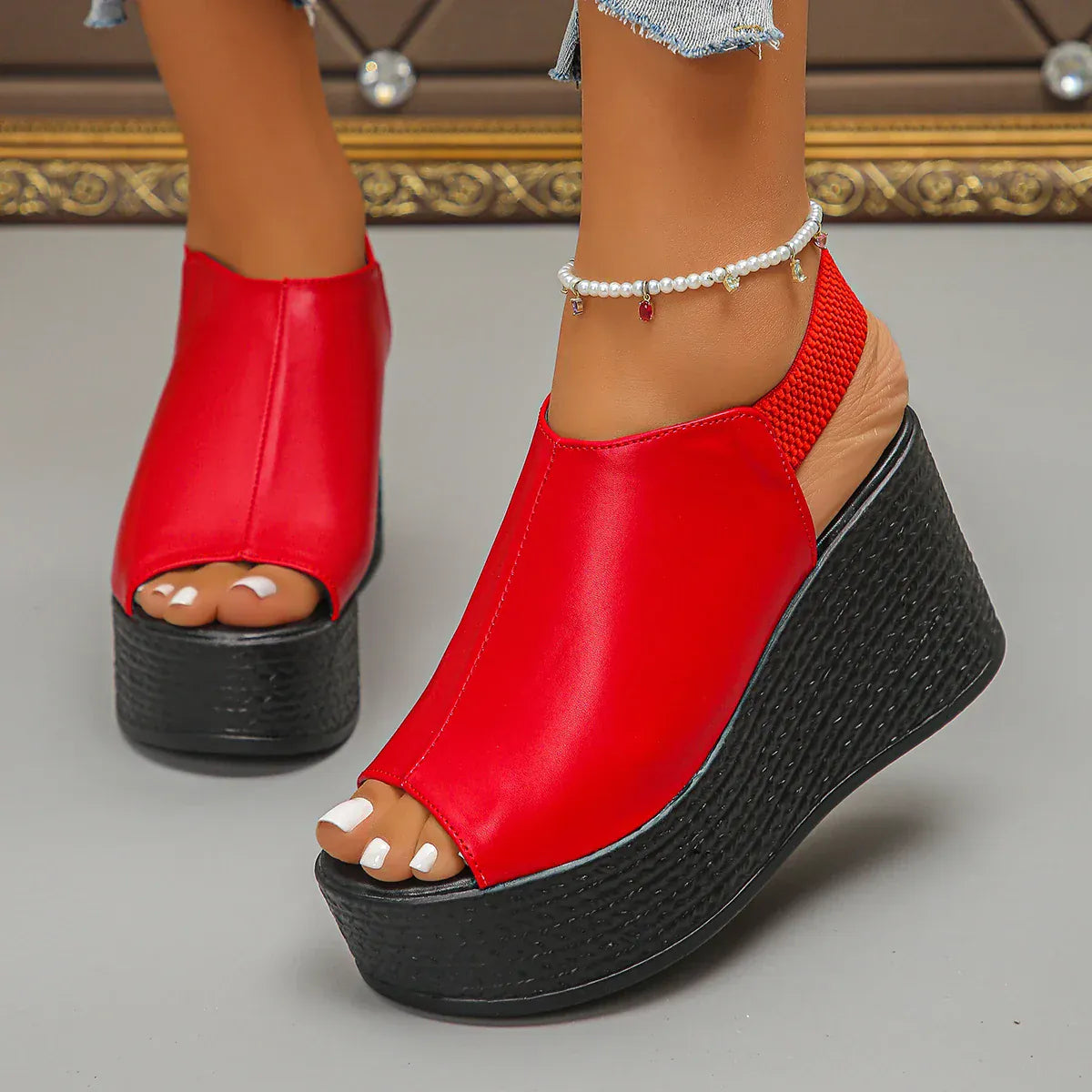 Leather Wedge Sandals - Maison Novaire #