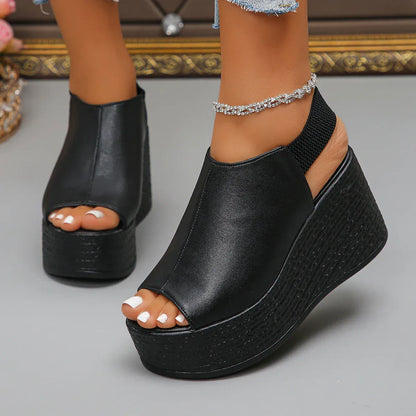 Leather Wedge Sandals - Maison Novaire #