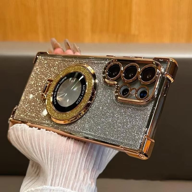 Luxury Glitter Magnetic Stand Case for Samsung Galaxy S25 Ultra Shockproof Clear Plating Cover with Kickstand & MagSafe - BLAKESTORE-NG