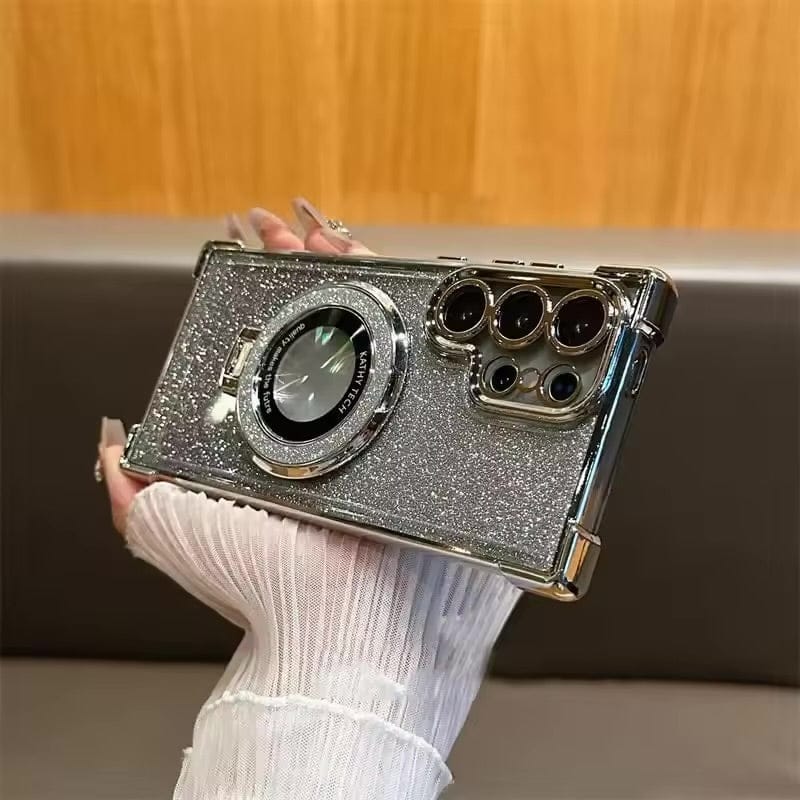 Luxury Glitter Magnetic Stand Case for Samsung Galaxy S25 Ultra Shockproof Clear Plating Cover with Kickstand & MagSafe - BLAKESTORE-NG