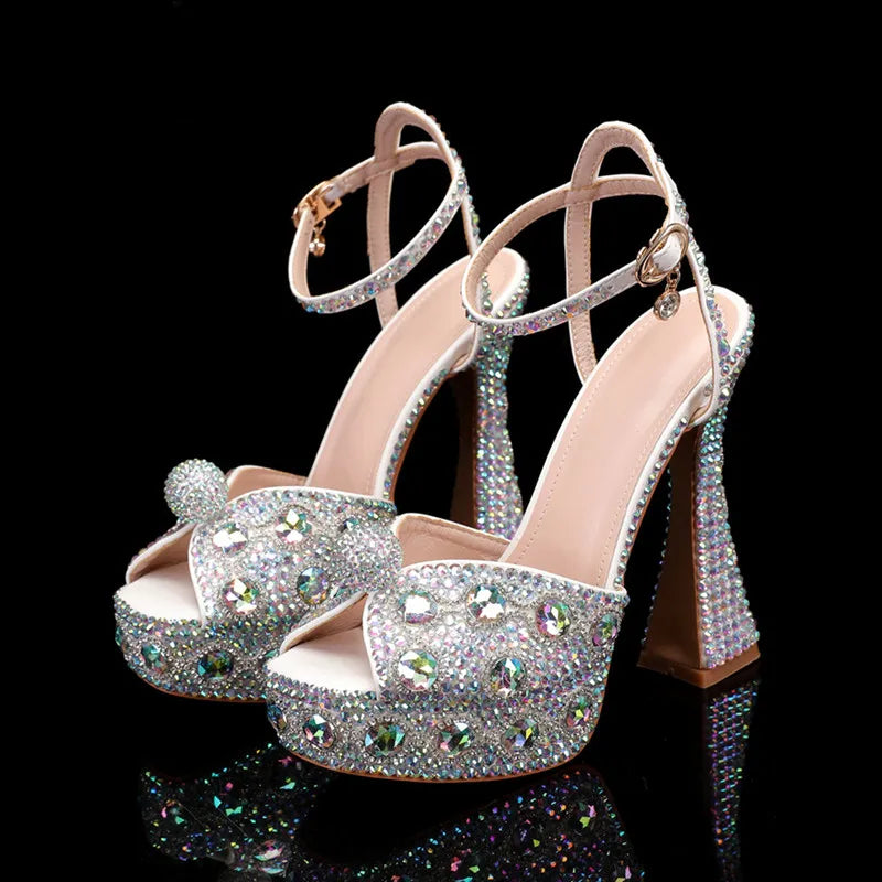 Luxury Handmade Full Rhinestones Peep toe Women Sandals. - Maison Novaire #