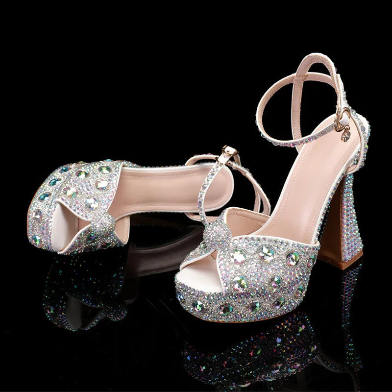 Luxury Handmade Full Rhinestones Peep toe Women Sandals. - Maison Novaire #