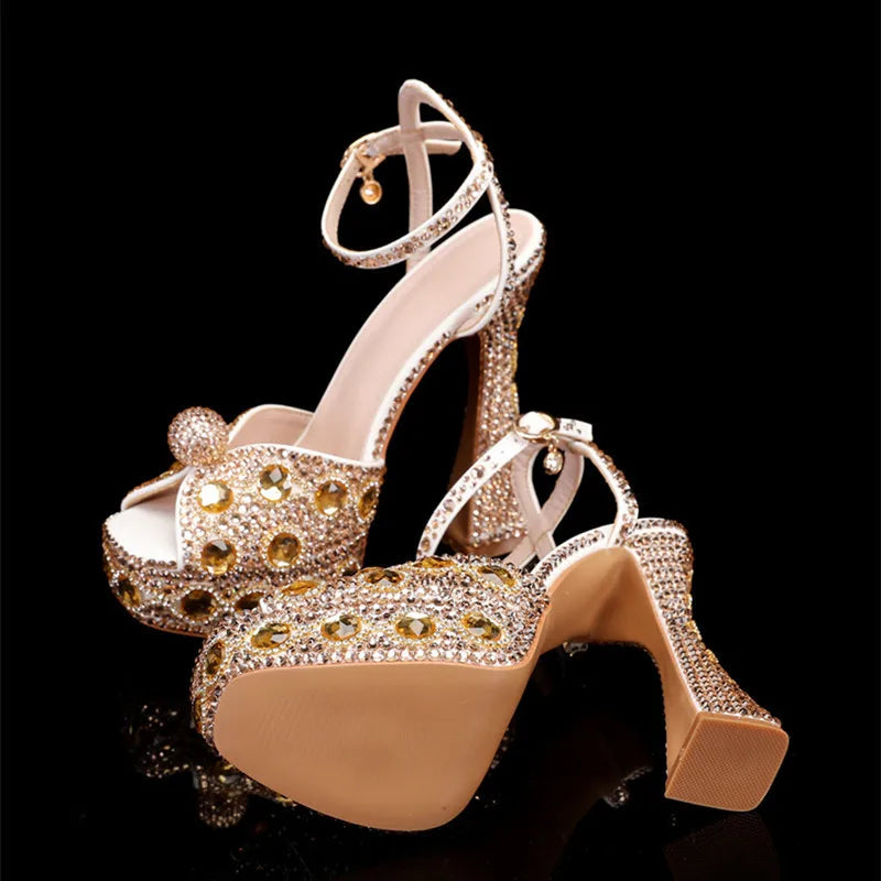 Luxury Handmade Full Rhinestones Peep toe Women Sandals. - Maison Novaire #