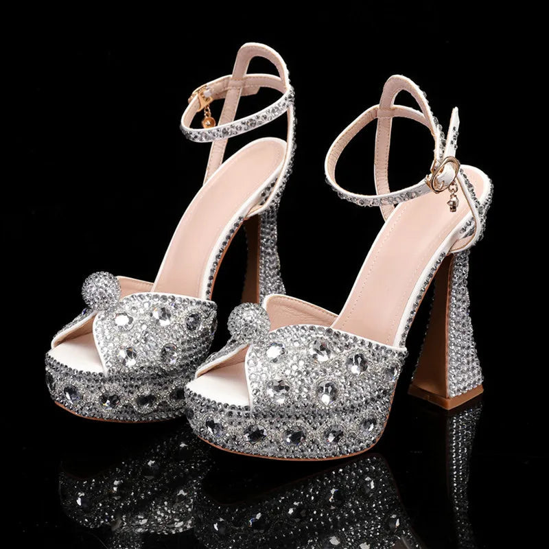 Luxury Handmade Full Rhinestones Peep toe Women Sandals. - Maison Novaire #