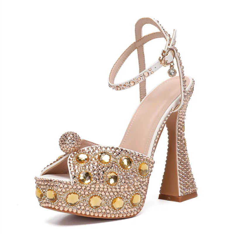 Luxury Handmade Full Rhinestones Peep toe Women Sandals. - Maison Novaire #