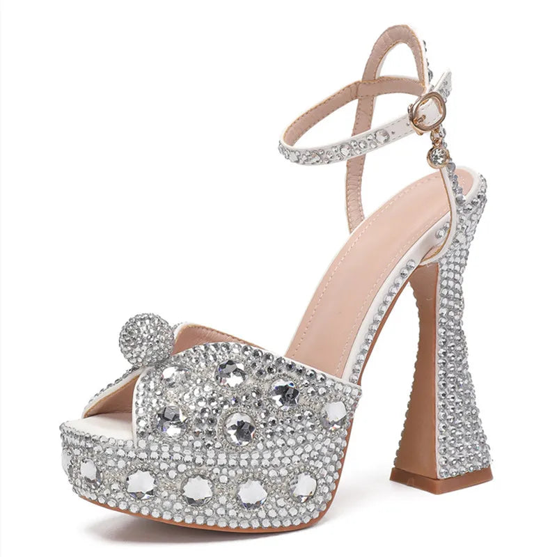Luxury Handmade Full Rhinestones Peep toe Women Sandals. - Maison Novaire #