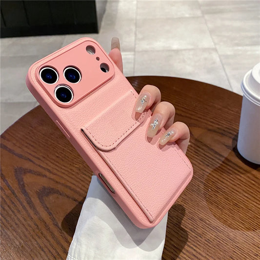 Luxury Leather Card Holder Wallet Case for iPhone – Camera Lens Protection Cover - Maison Novaire