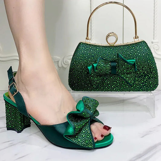Luxury Round Toe Bow tie Party Shoes and Bag Set - Maison Novaire