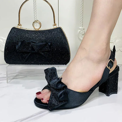 Luxury Round Toe Bow tie Party Shoes and Bag Set - Maison Novaire #