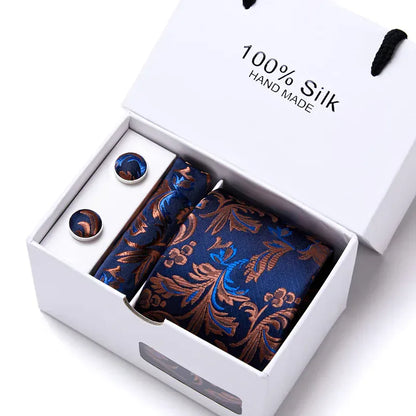Maison Novaire 100% Silk Striped Floral Tie Set - Maison Novaire #