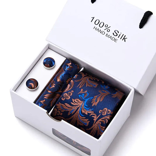 Maison Novaire 100% Silk Striped Floral Tie Set - Maison Novaire