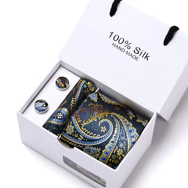 Maison Novaire 100% Silk Striped Floral Tie Set - Maison Novaire #