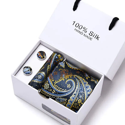 Maison Novaire 100% Silk Striped Floral Tie Set - Maison Novaire #