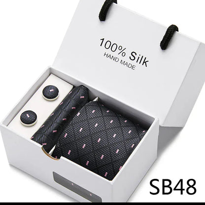 Maison Novaire 100% Silk Striped Floral Tie Set - Maison Novaire #