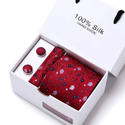Maison Novaire 100% Silk Striped Floral Tie Set - Maison Novaire #