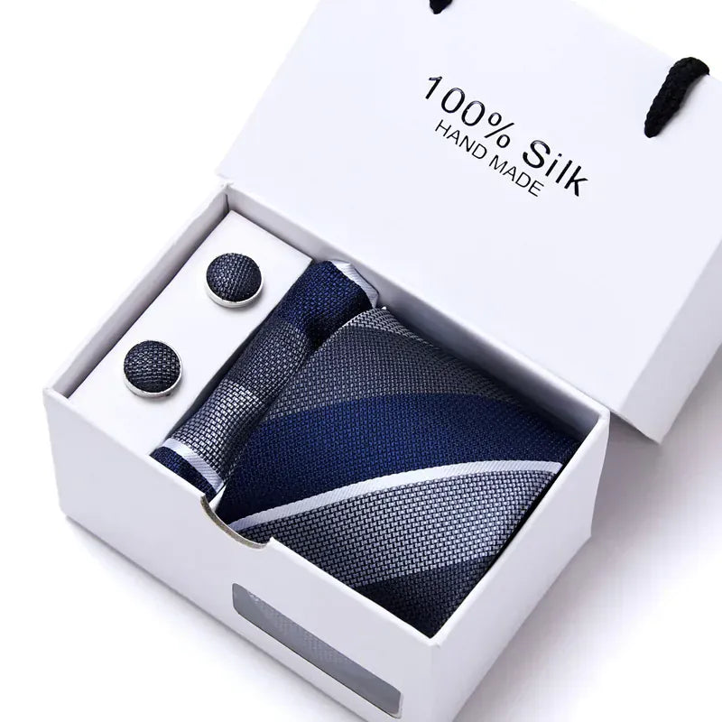 Maison Novaire 100% Silk Striped Floral Tie Set - Maison Novaire #
