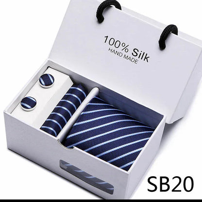 Maison Novaire 100% Silk Striped Floral Tie Set - Maison Novaire #