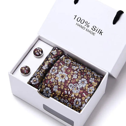 Maison Novaire 100% Silk Striped Floral Tie Set - Maison Novaire #