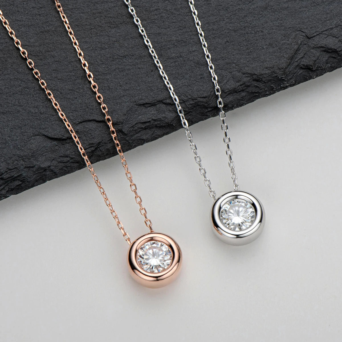 Maison Novaire 6.5mm Round Bezel Moissanite Pendant Necklace - Maison Novaire