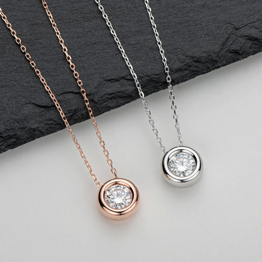 Maison Novaire 6.5mm Round Bezel Moissanite Pendant Necklace - Maison Novaire