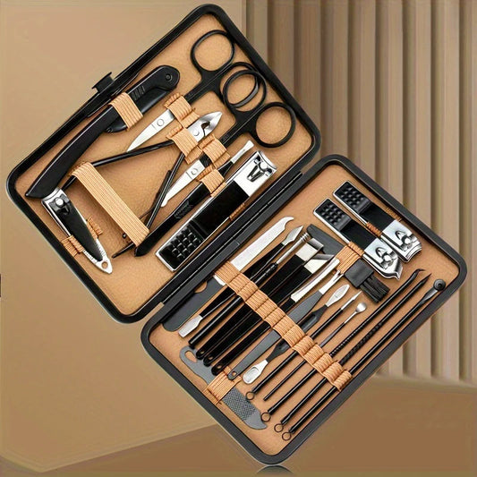 Manicure Stainless Steel Professional Kit | 15-Piece Premium Nail Care Set with Leather Case for Men & Women - BLAKESTORE-NG