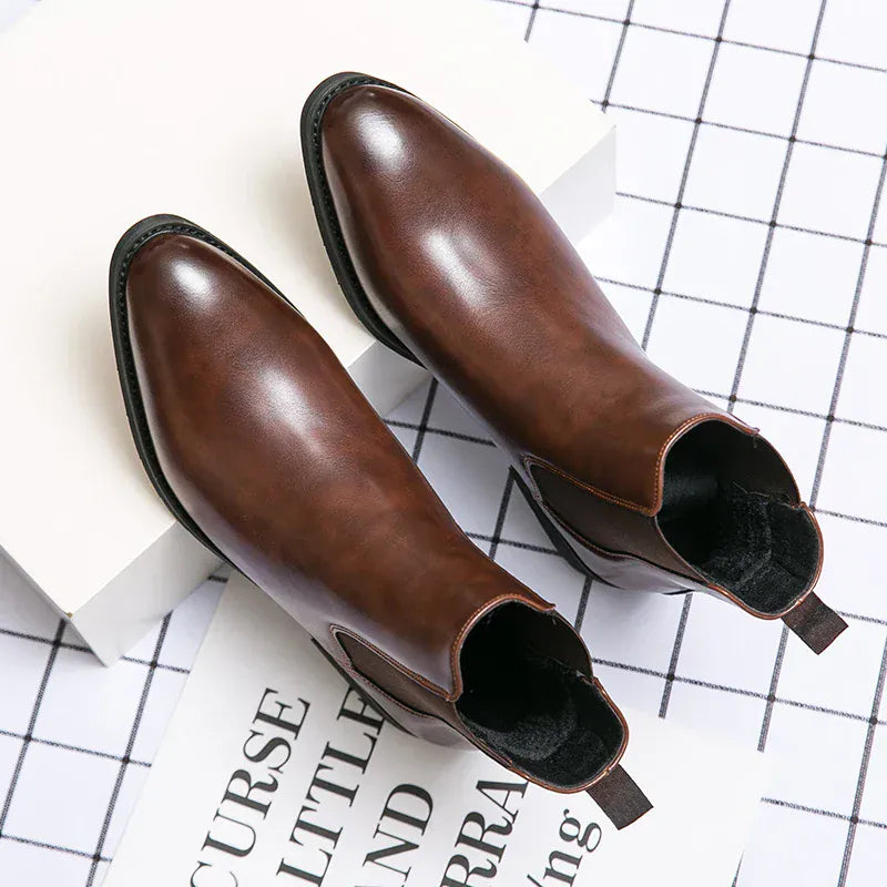 Men’s Brown Chelsea Boots | Classic PU Ankle Boots with Elastic Panels for Everyday Comfort & Style - Maison Novaire