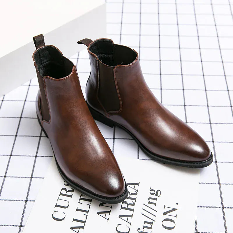 Men’s Brown Chelsea Boots | Classic PU Ankle Boots with Elastic Panels for Everyday Comfort & Style - Maison Novaire